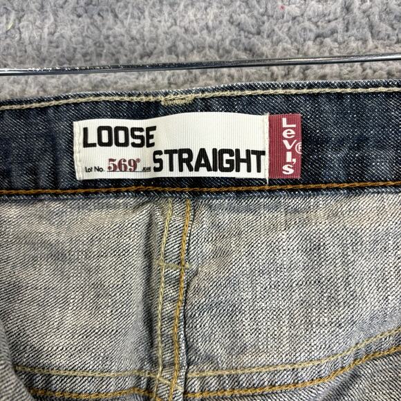 Levis 569 Mens Jeans 36x34 Loose Baggy Straight Blue Denim Cotton (meas 38x32) - Picture 9 of 10